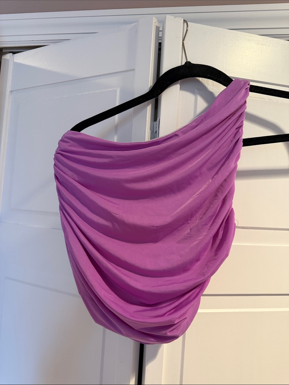 Tiger Mist Lavender Ruched One-Shoulder Crop Top